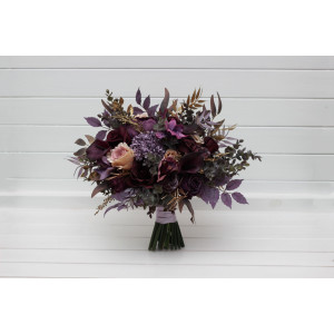 Purple lilac gold beige bridal bouquet. Wedding faux blooms.  5147