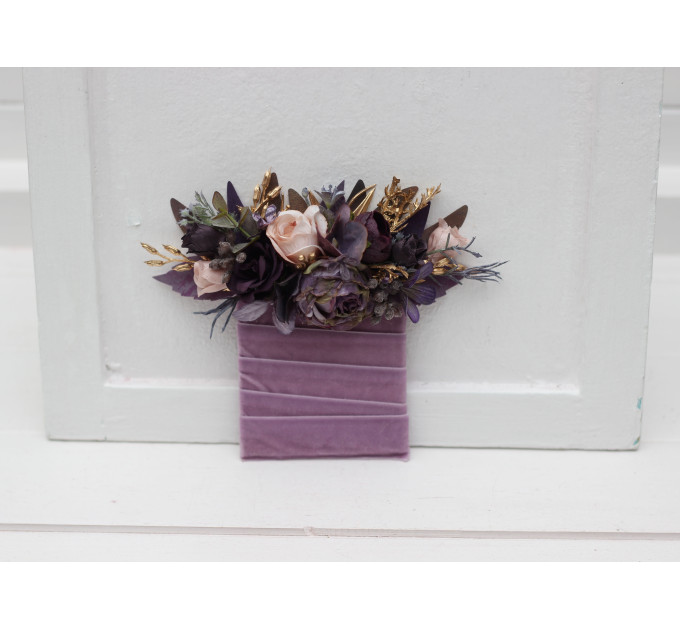 Purple, Lilac, Gold & Beige Pocket Boutonniere – Elegant Faux Square Floral Accessory