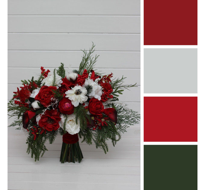 Classic Red & White Bridal Bouquet – Winter Wedding Faux Flowers