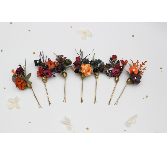 Moody Burgundy, Rust, Purple & Black Hair Pins – Set of 7 Fall Wedding Accessories