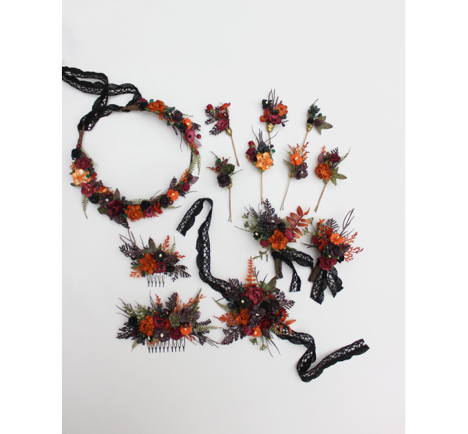 Burgundy, Rust, Purple & Black Flower Combs – Moody Bridal Hair Accessories