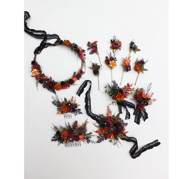 Burgundy, Rust, Purple & Black Wedding Boutonnieres – Moody Faux Floral Accessories