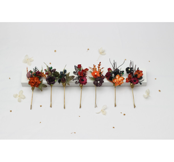 Moody Burgundy, Rust, Purple & Black Hair Pins – Set of 7 Fall Wedding Accessories