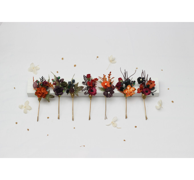 Moody Burgundy, Rust, Purple & Black Hair Pins – Set of 7 Fall Wedding Accessories