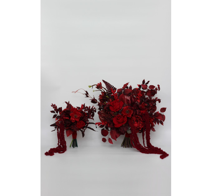 Red & Burgundy Dramatic Bridal Bouquet – Moody Faux Wedding Flowers