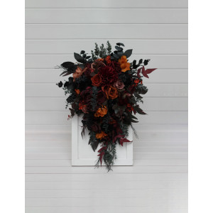 Moody burgundy black rust dusty rose cascading bouquet. Faux wedding flowers. 5441