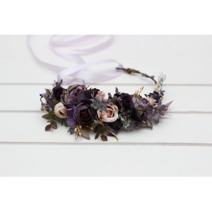 Purple lilac gold beige flower crown. Wedding flowers. 5147