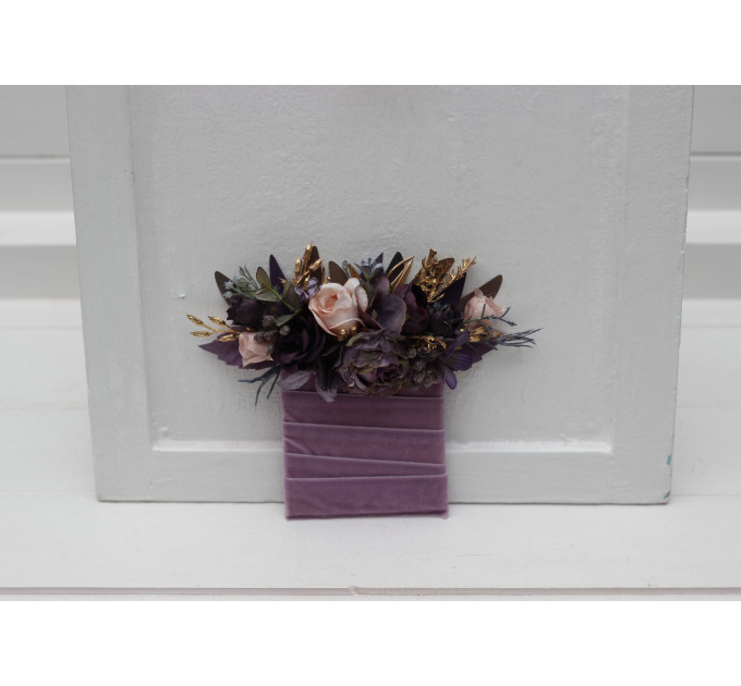 Purple, Lilac, Gold & Beige Pocket Boutonniere – Elegant Faux Square Floral Accessory