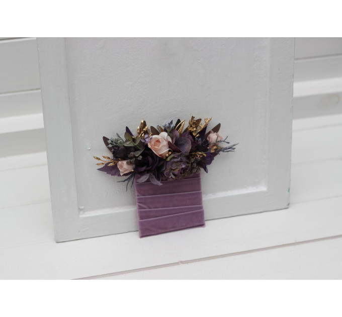 Purple, Lilac, Gold & Beige Pocket Boutonniere – Elegant Faux Square Floral Accessory
