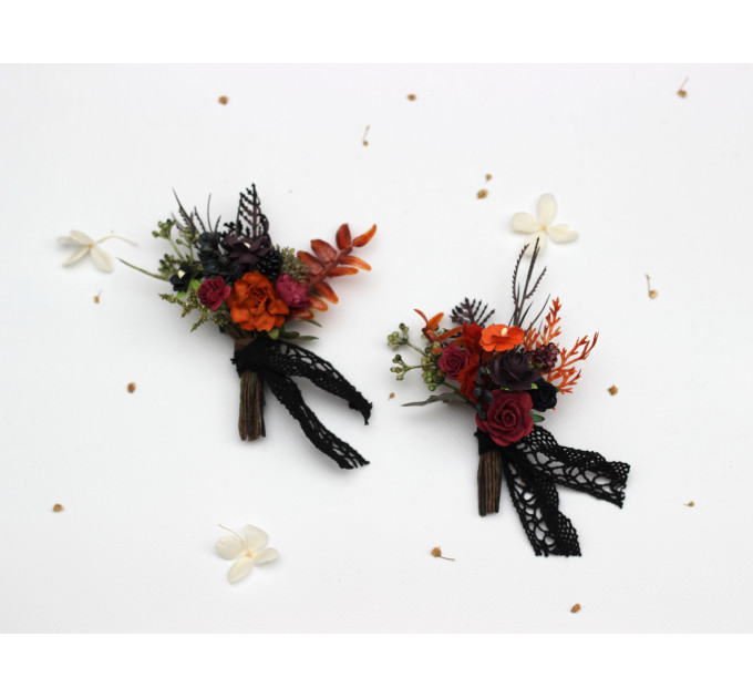 Burgundy, Rust, Purple & Black Wedding Boutonnieres – Moody Faux Floral Accessories