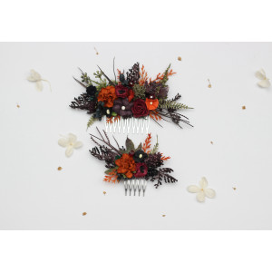 Burgundy rust purple black flower combs. Bridal hair accessories. 5443
