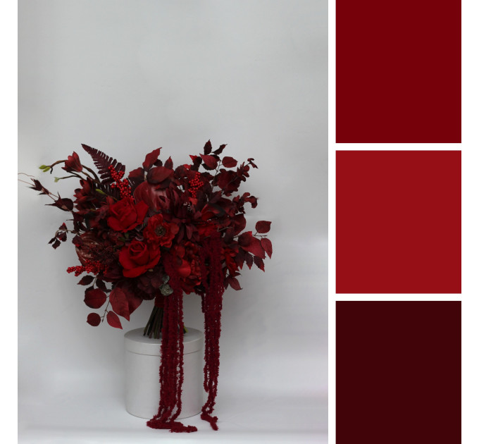 Red & Burgundy Dramatic Bridal Bouquet – Moody Faux Wedding Flowers