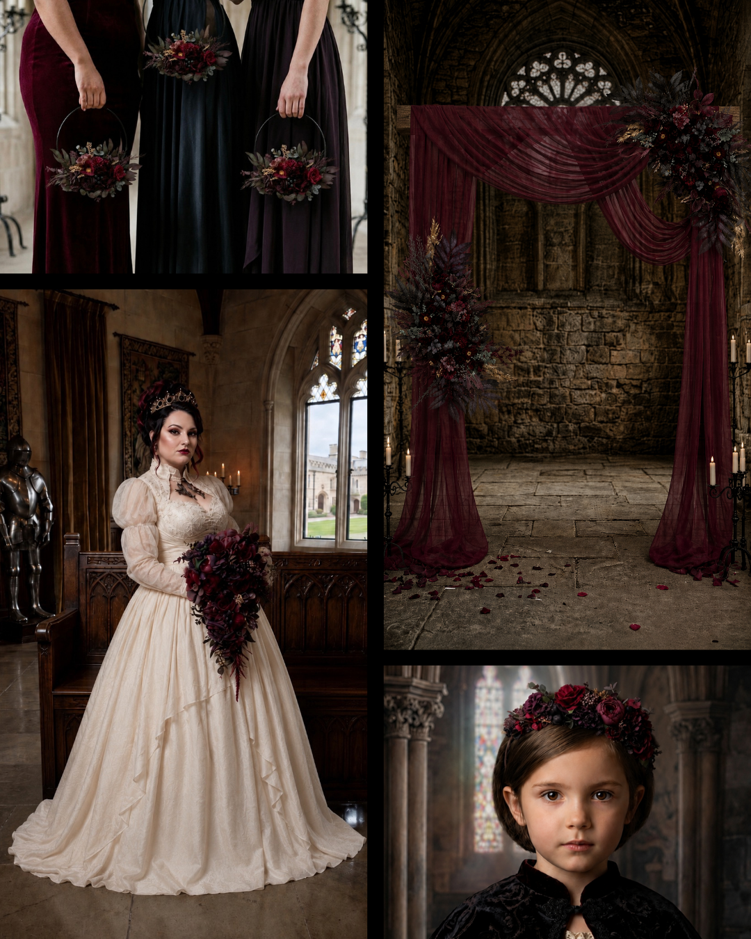 Deep purple burgundy and gold wedding styling inspiration board