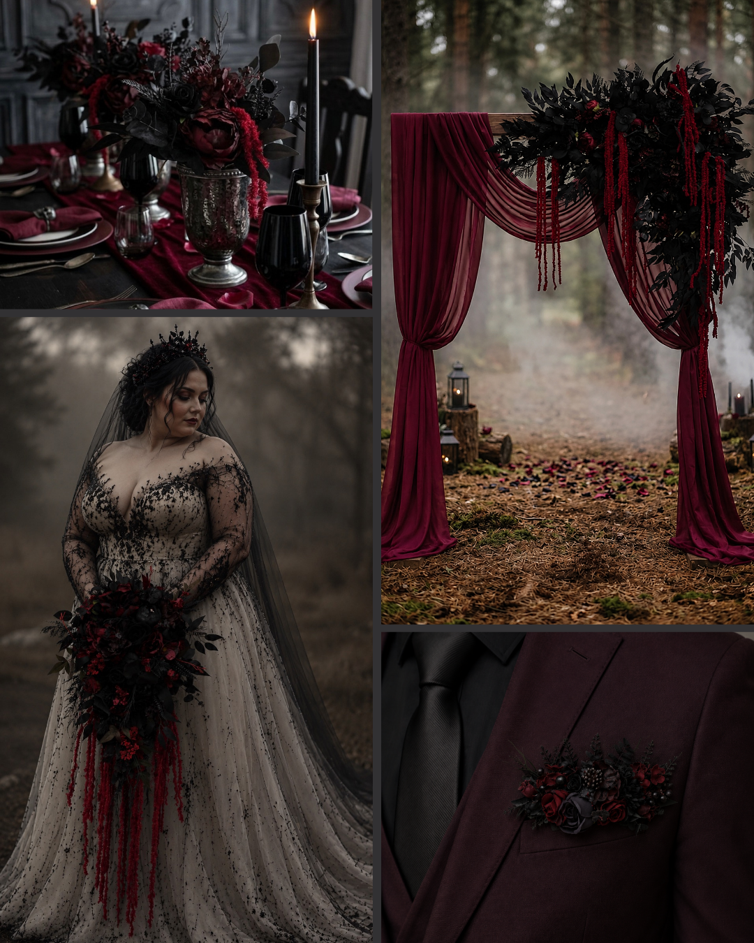 Burgundy and black gothic wedding inspiration board