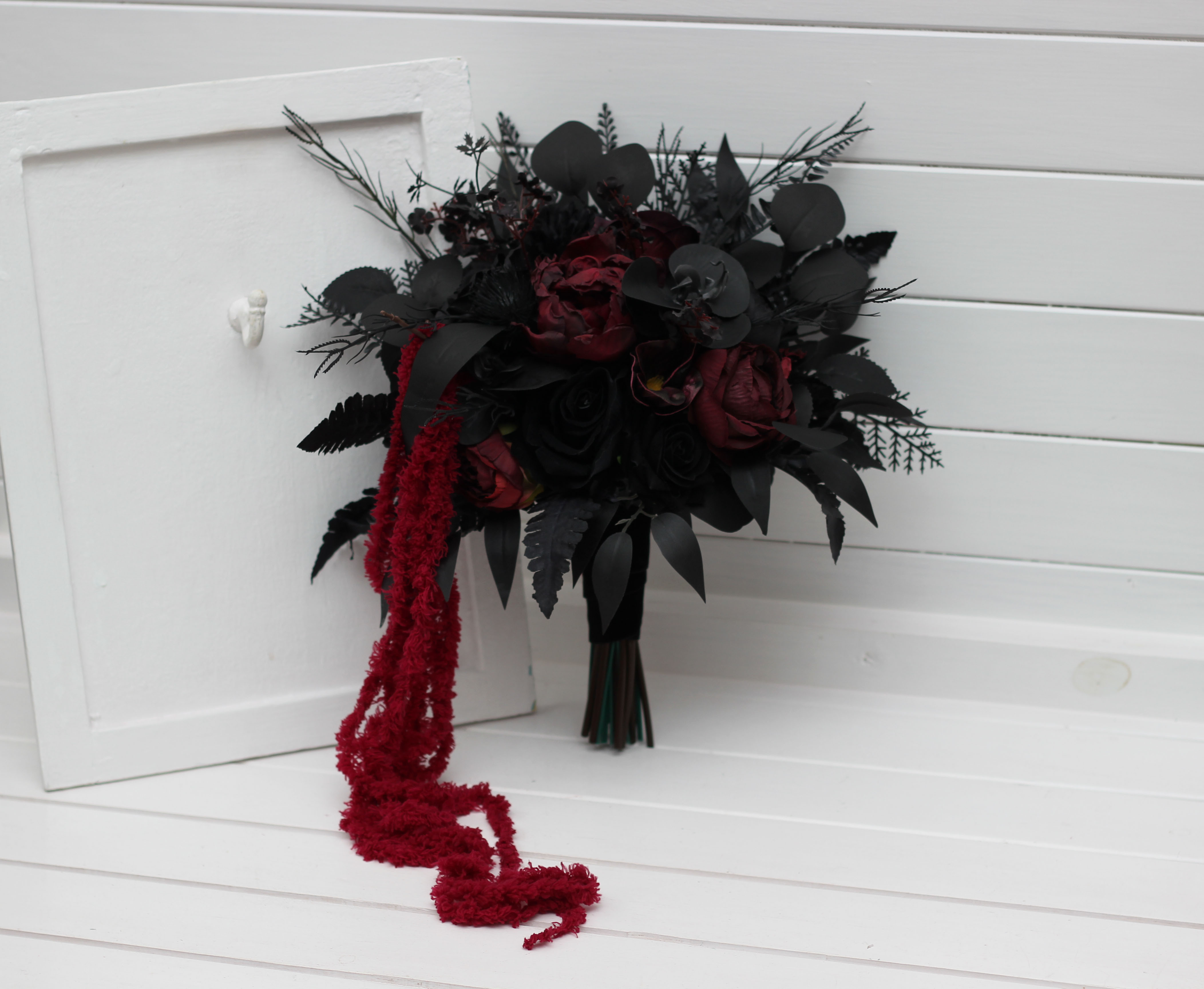 Burgundy and black gothic boutonniere
