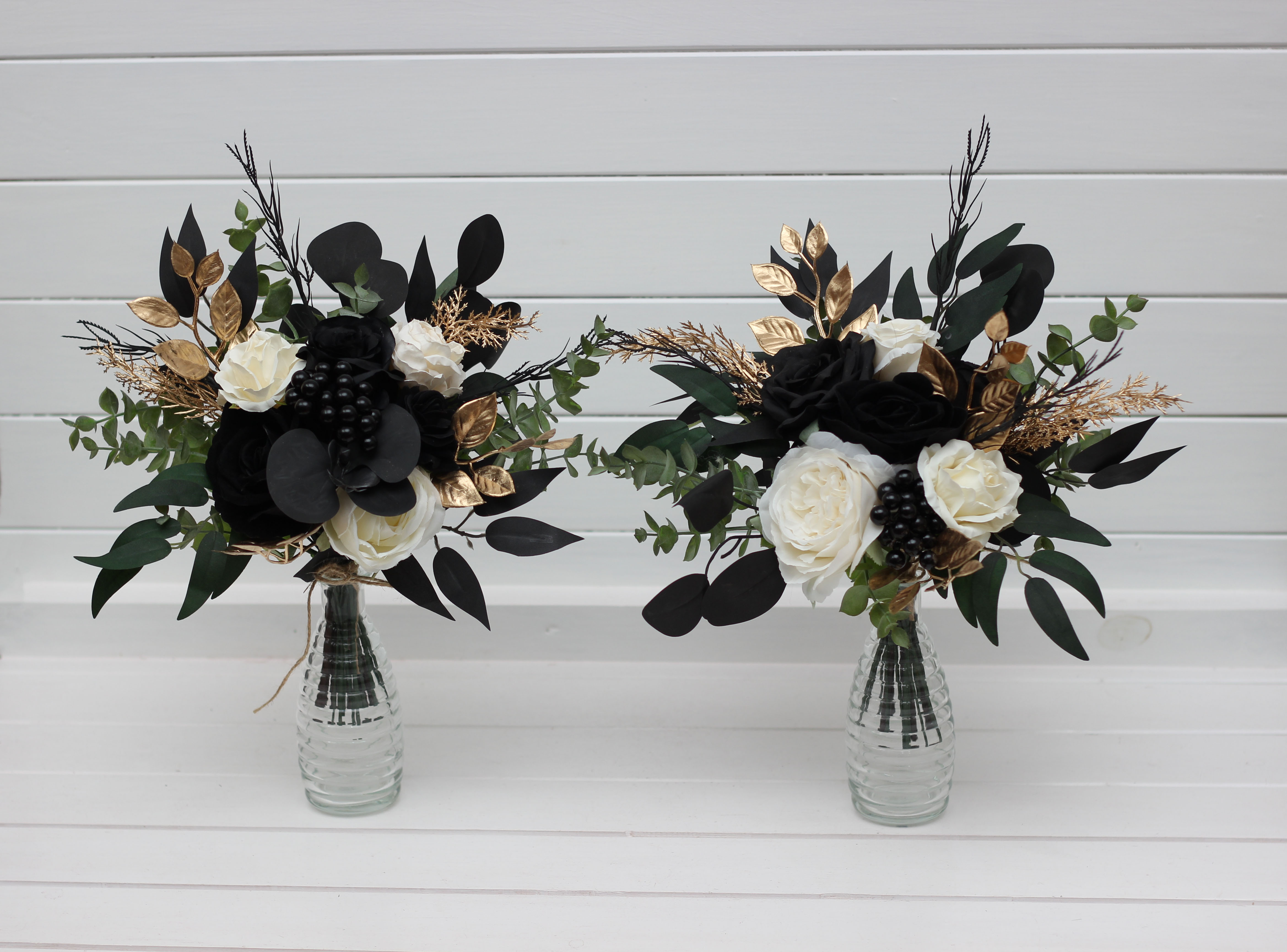 Hunter green ivory black and gold boutonniere