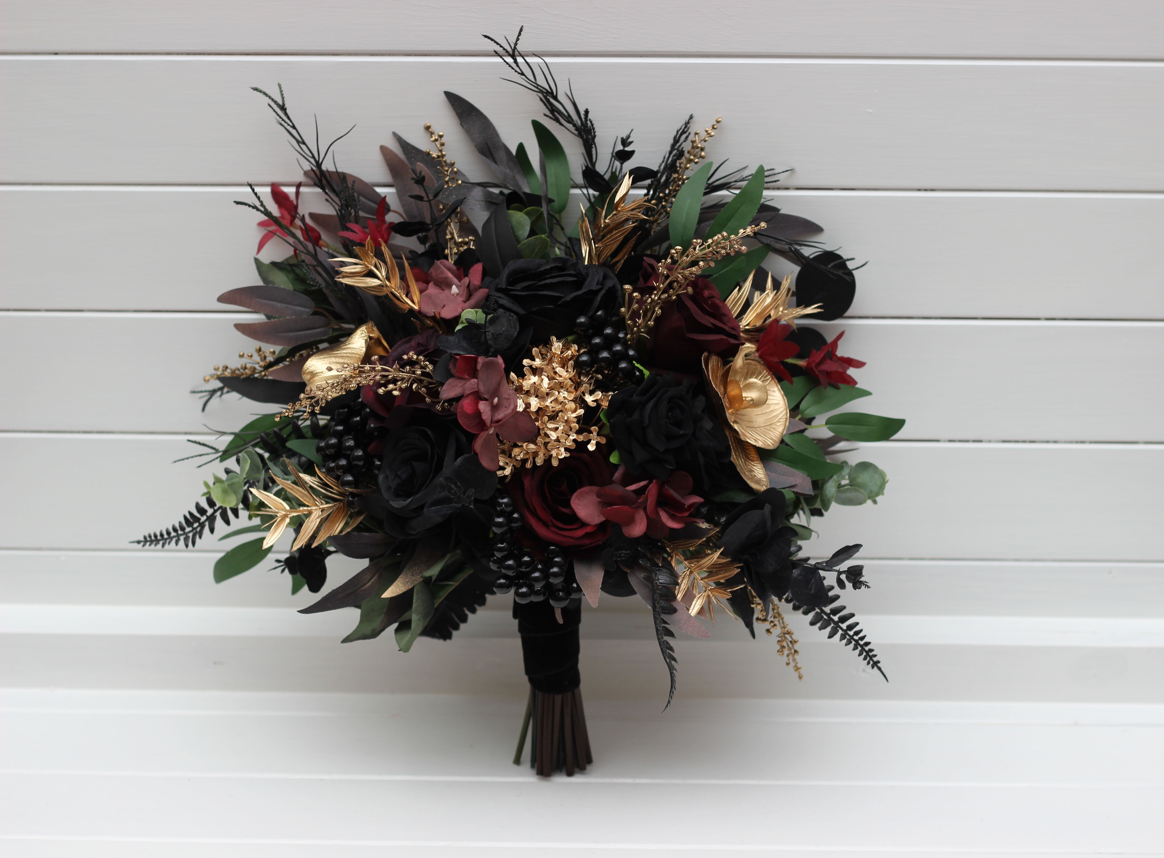 Black burgundy and gold bridal bouquet