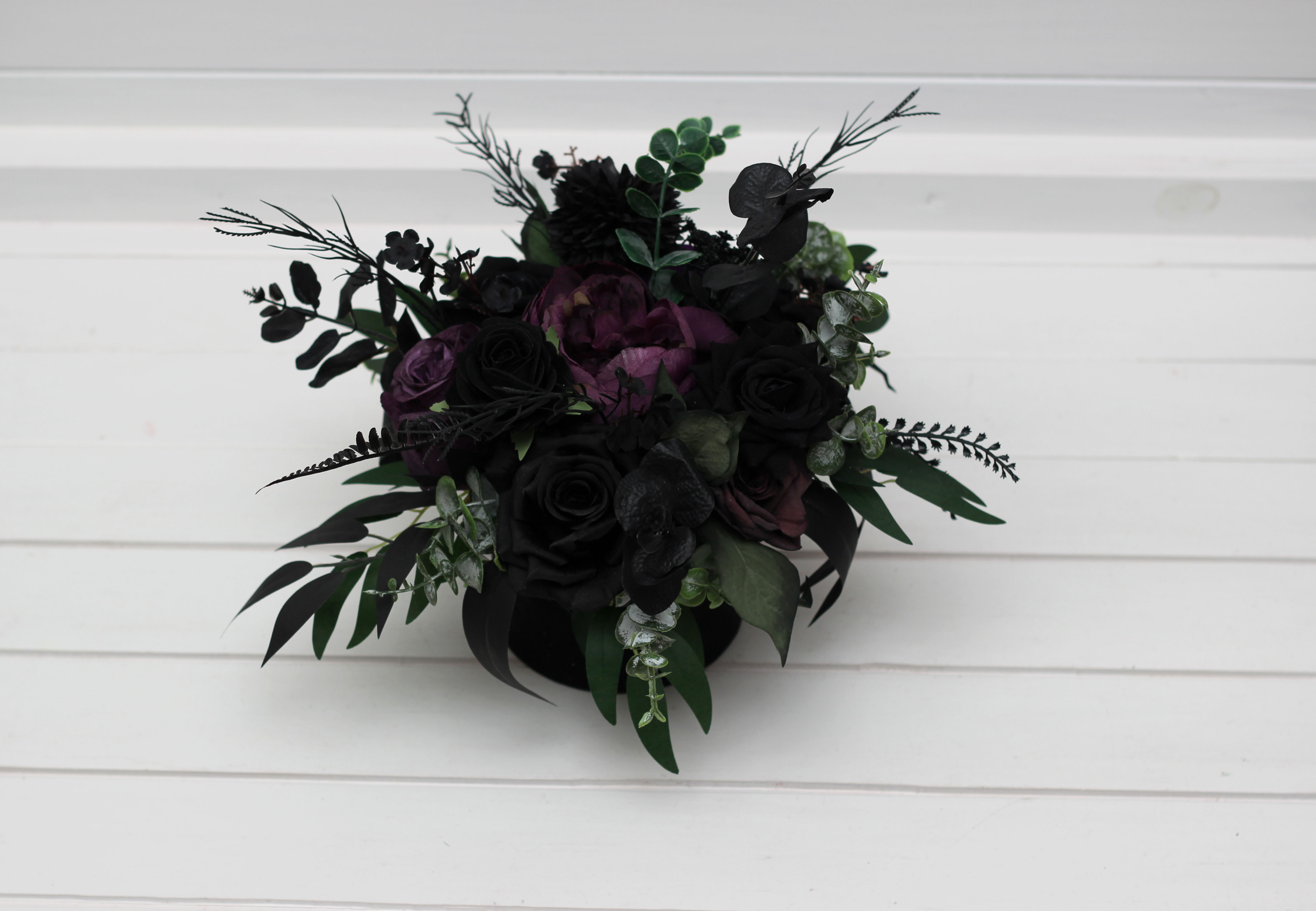 Deep purple royal purple black and green wedding flowers