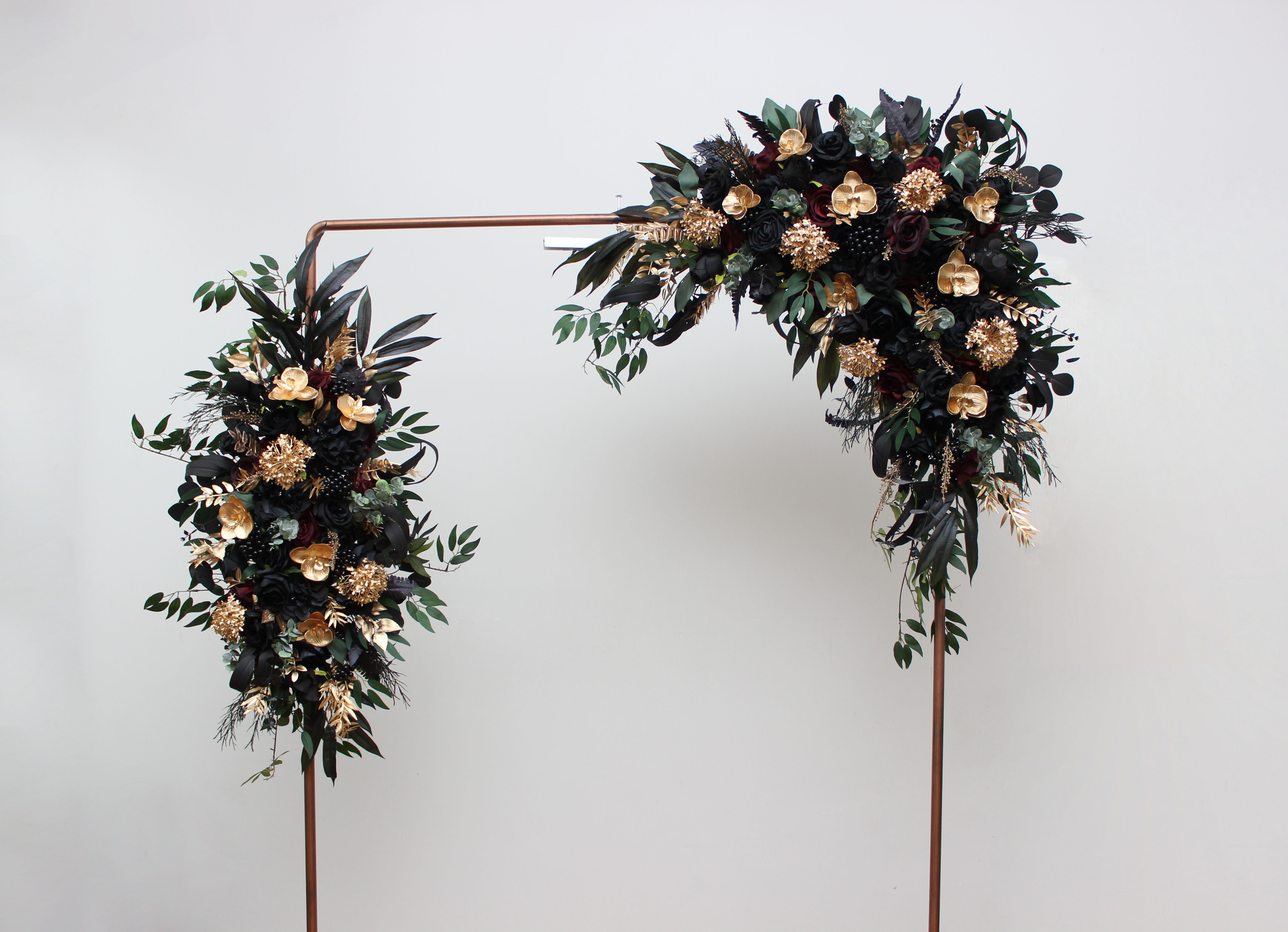 Black burgundy and gold wedding flowers