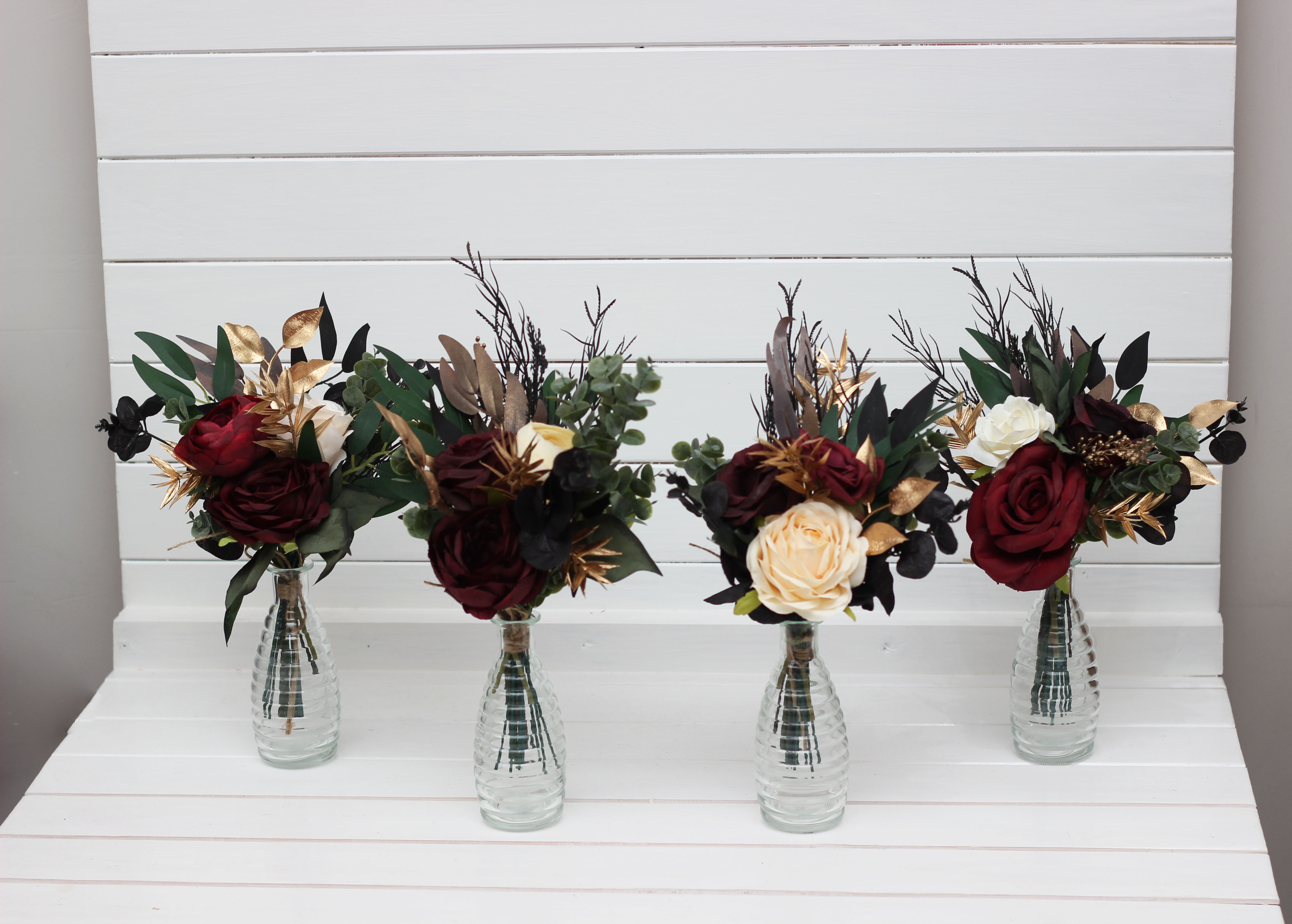 Burgundy black gold and ivory wedding boutonniere
