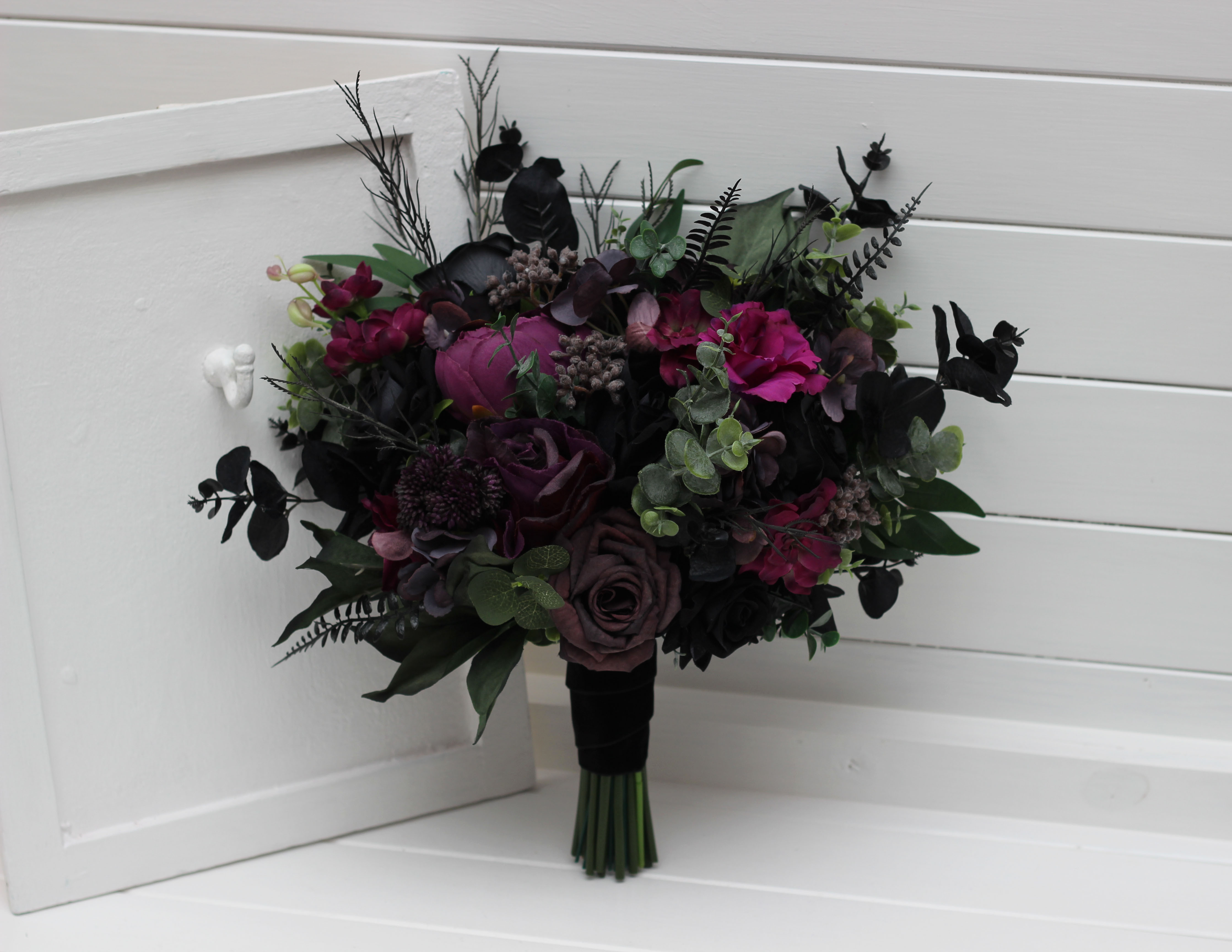 Black purple and magenta floral accessories