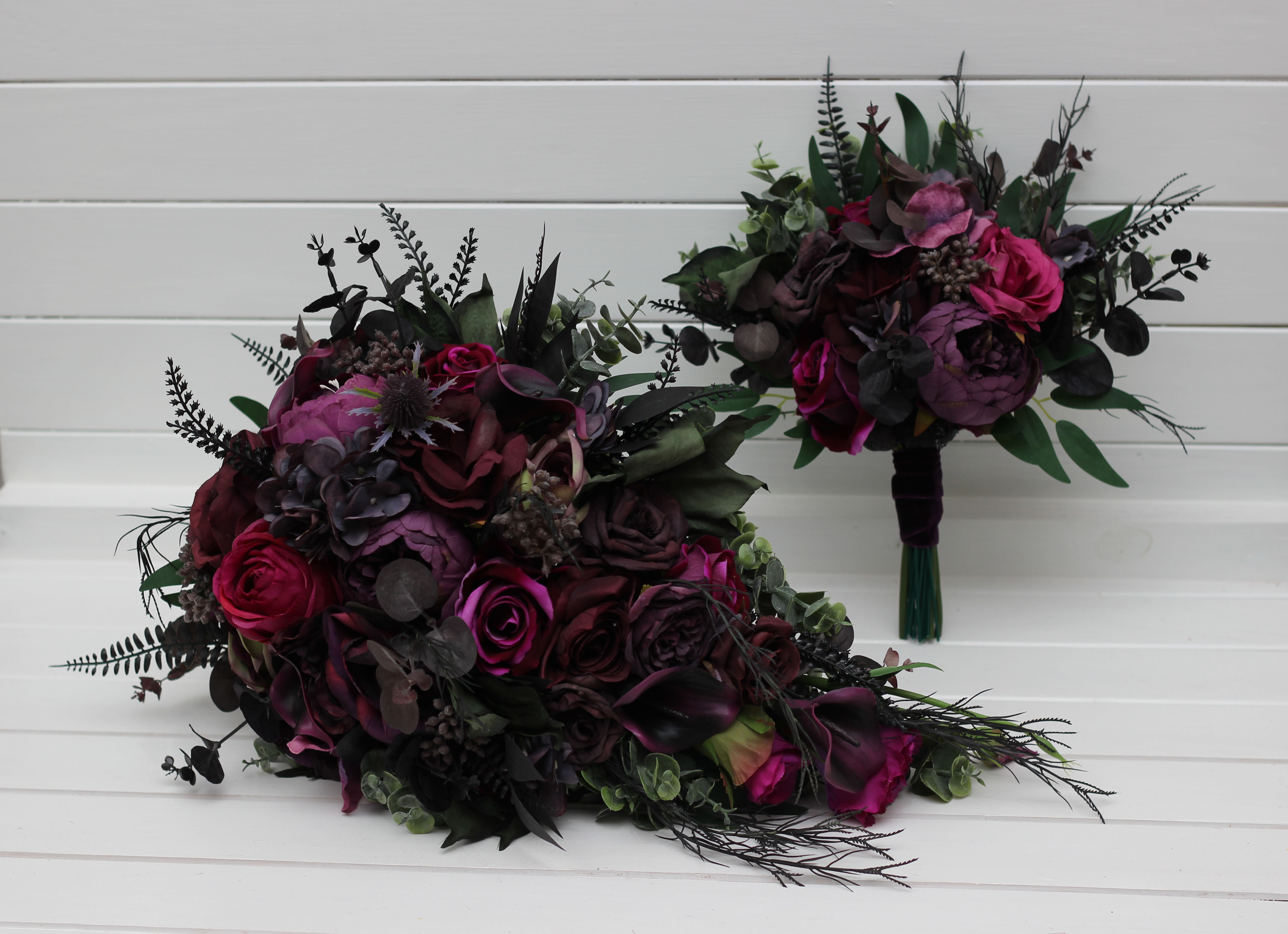 Black purple and magenta bridal bouquet