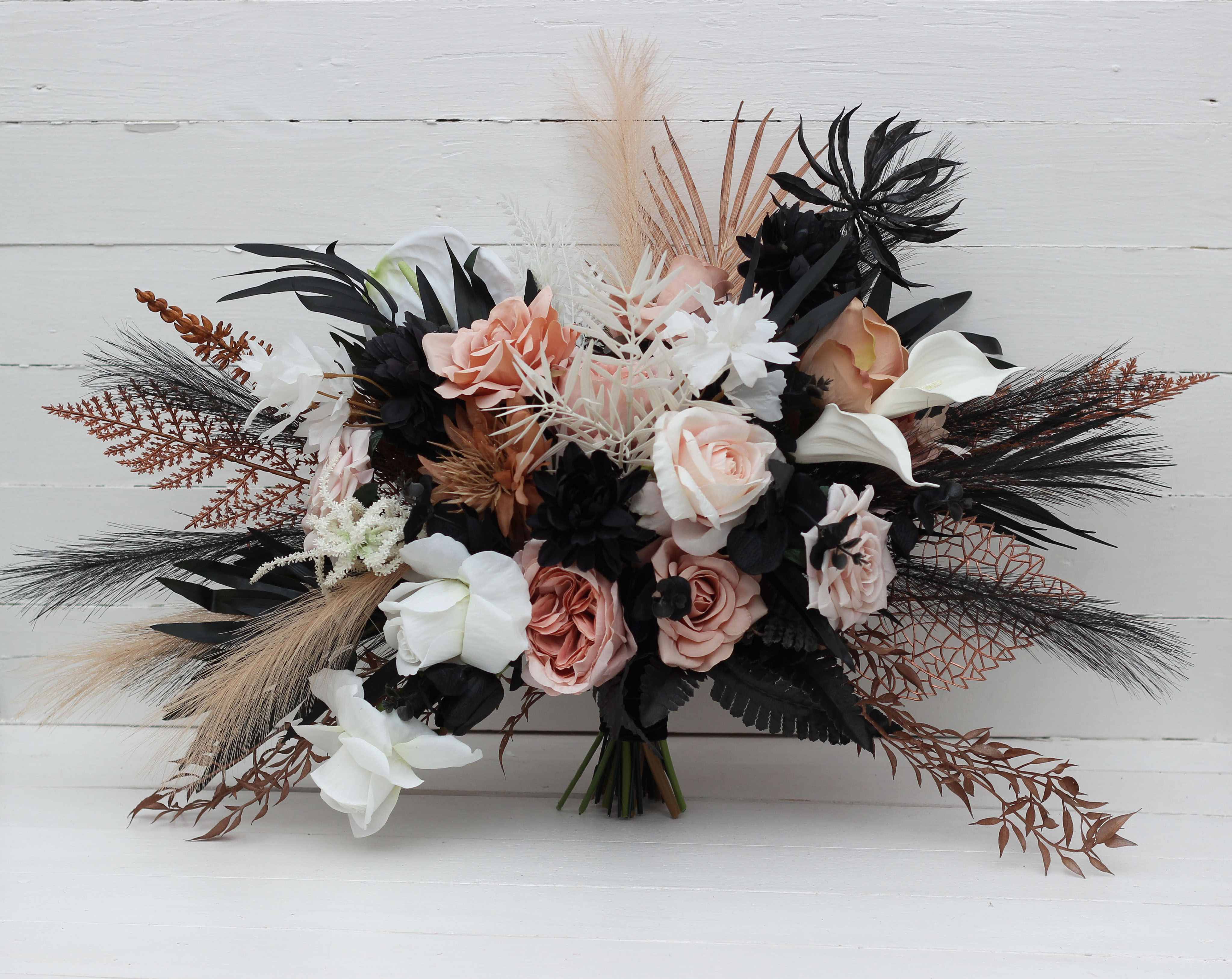 Dusty rose black cinnamon and white bridal bouquet