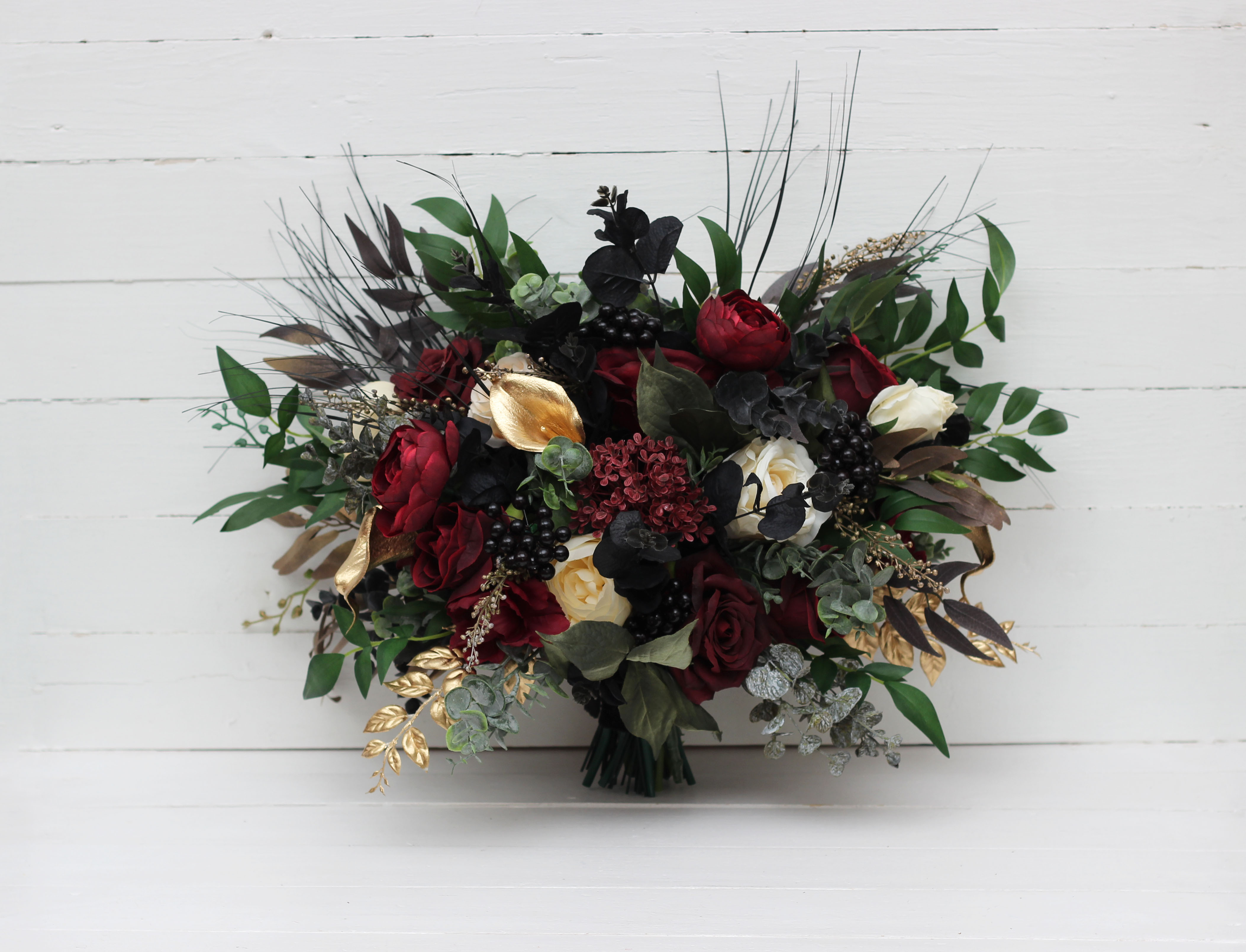 Burgundy black gold and ivory bridal bouquet