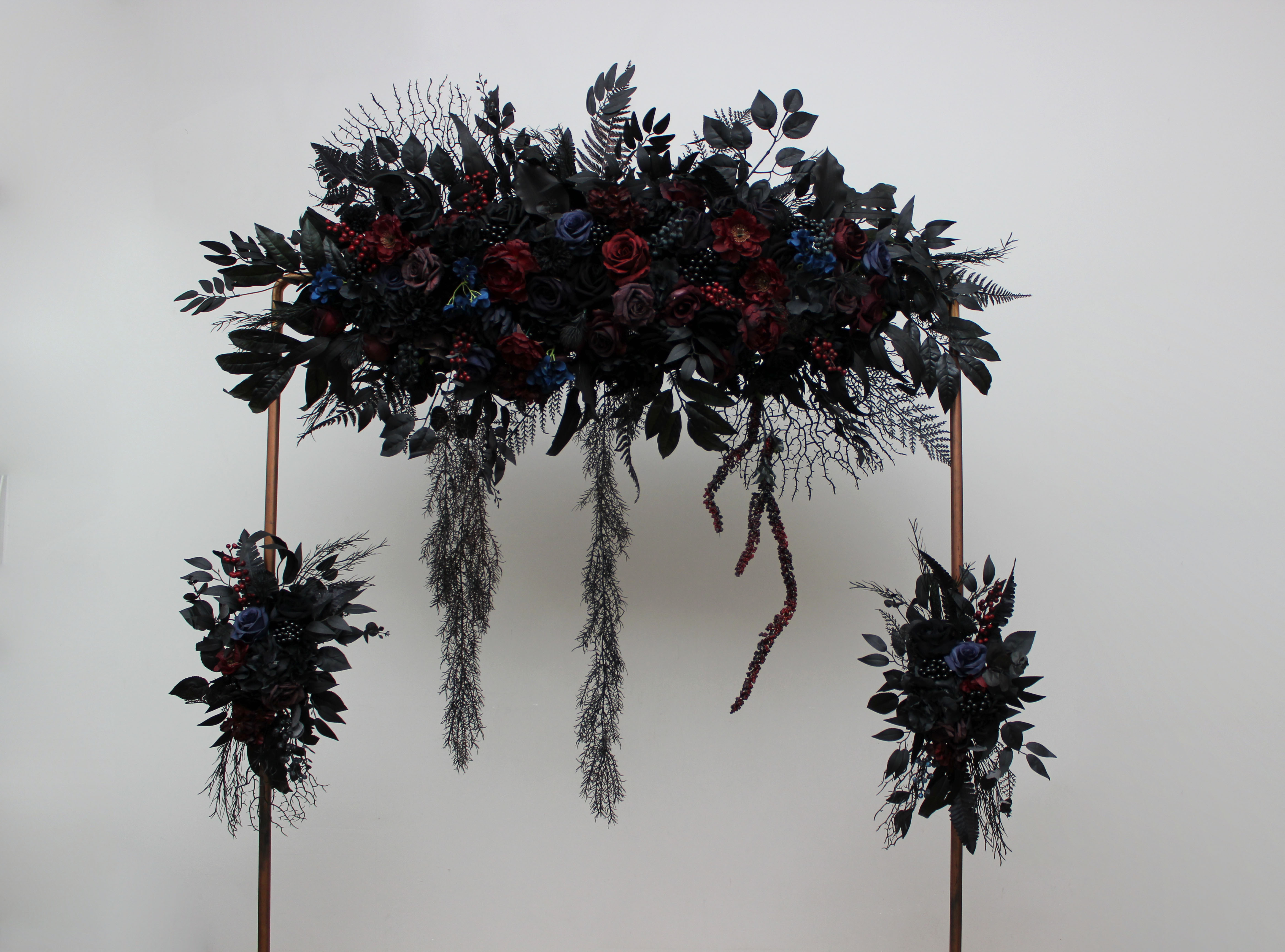 Burgundy black blue and purple floral accessories