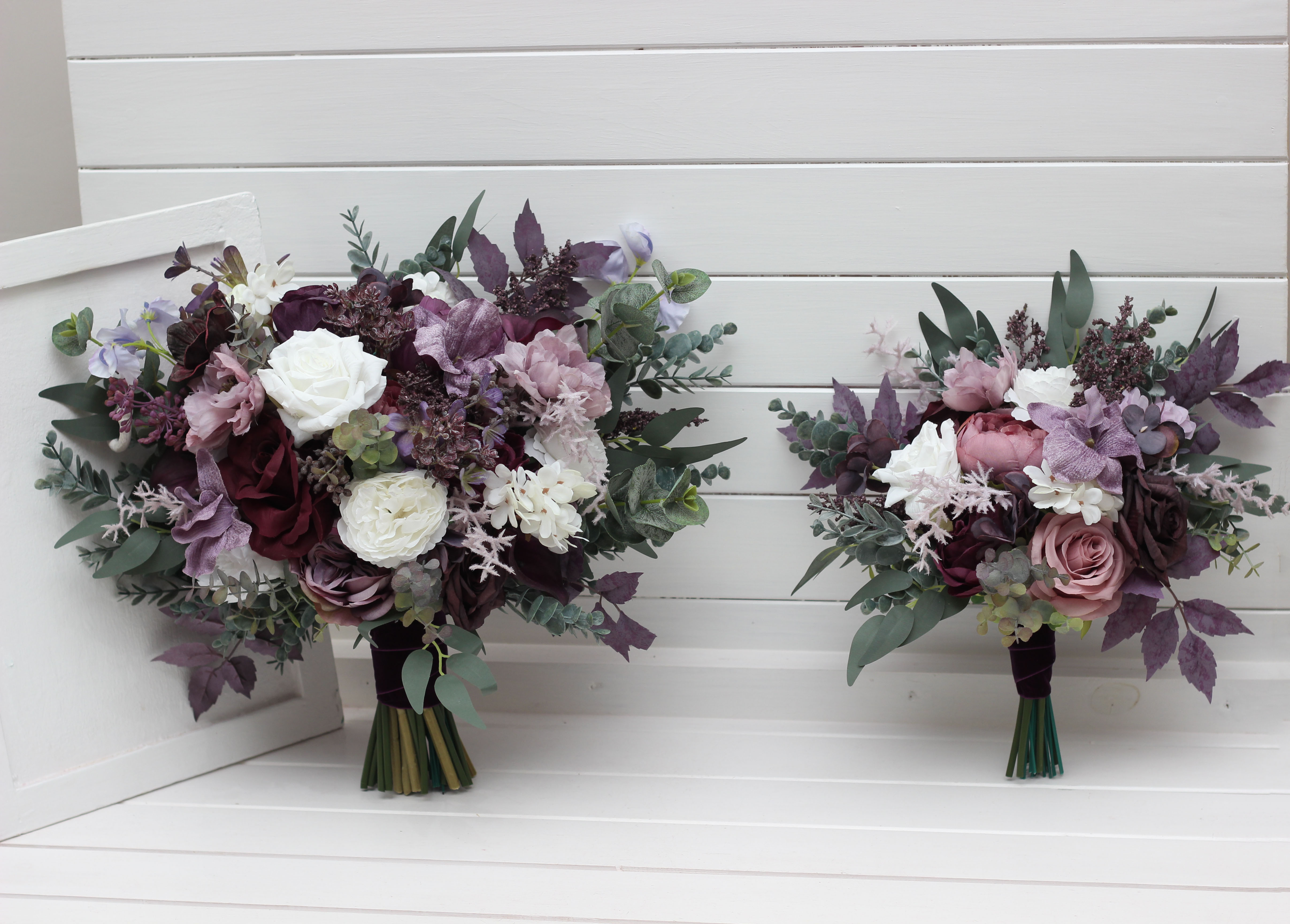 Deep purple lilac white bridal bouquet