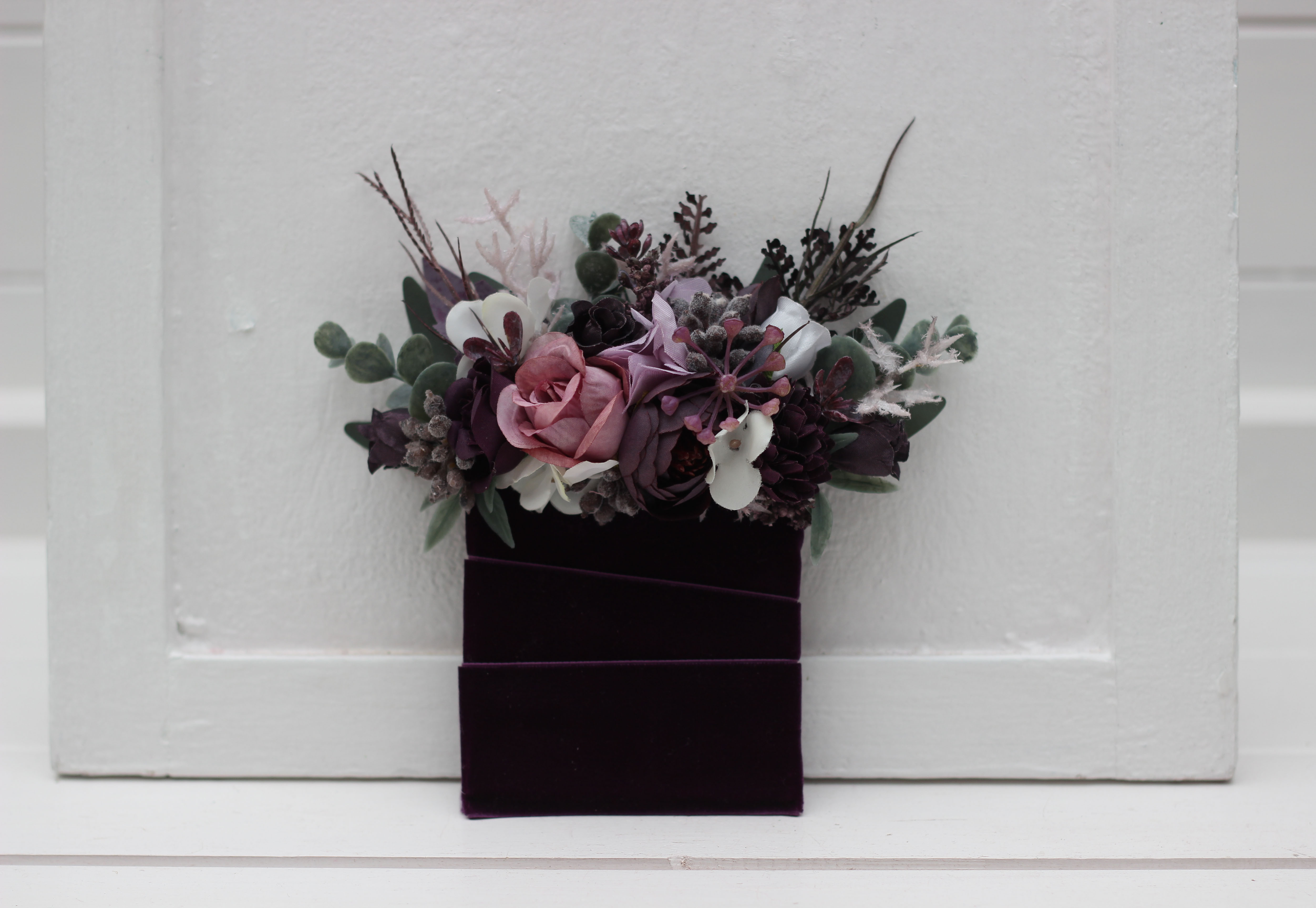Deep purple lilac white wedding boutonniere