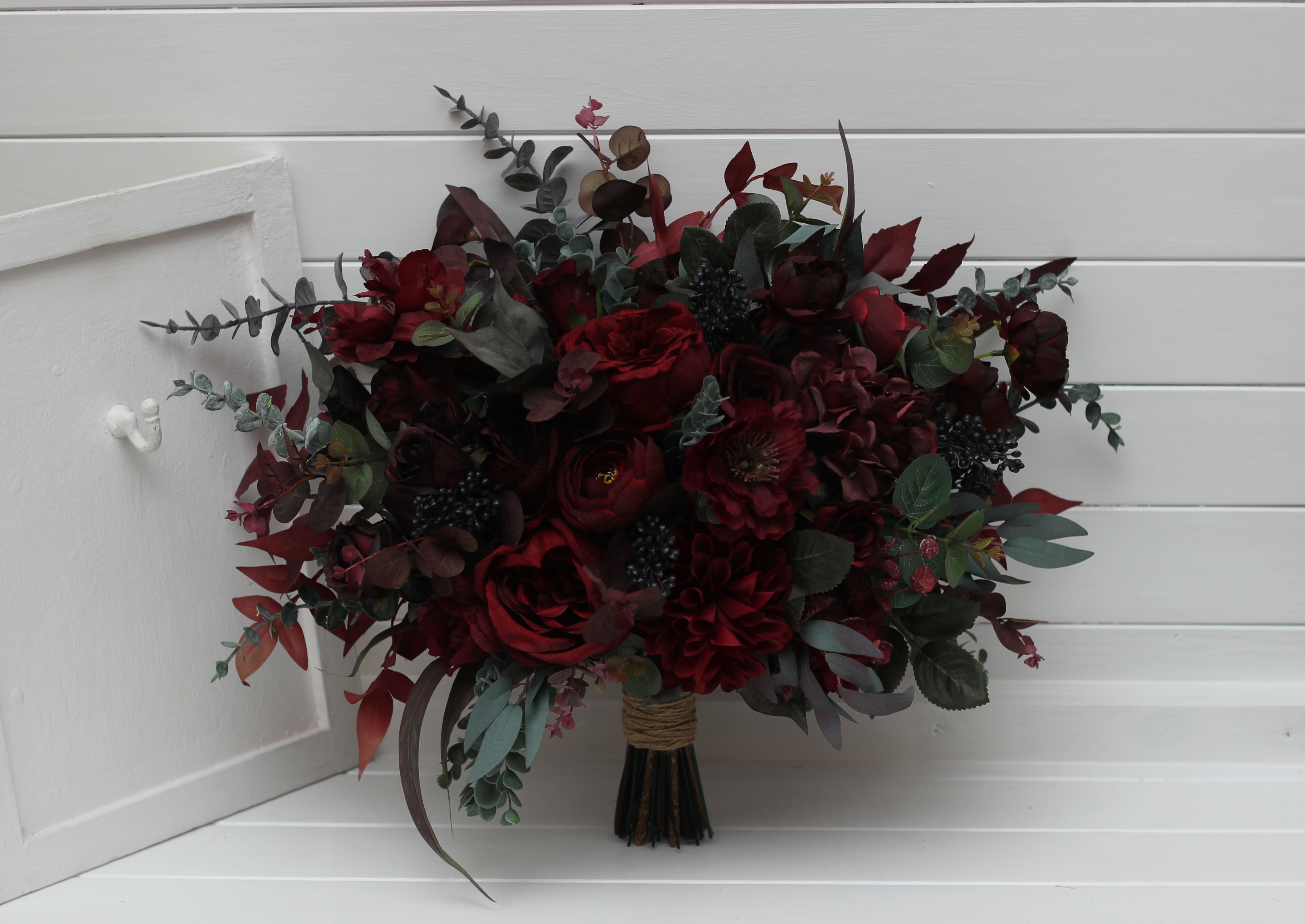 Moody dark burgundy faux bridal bouquet