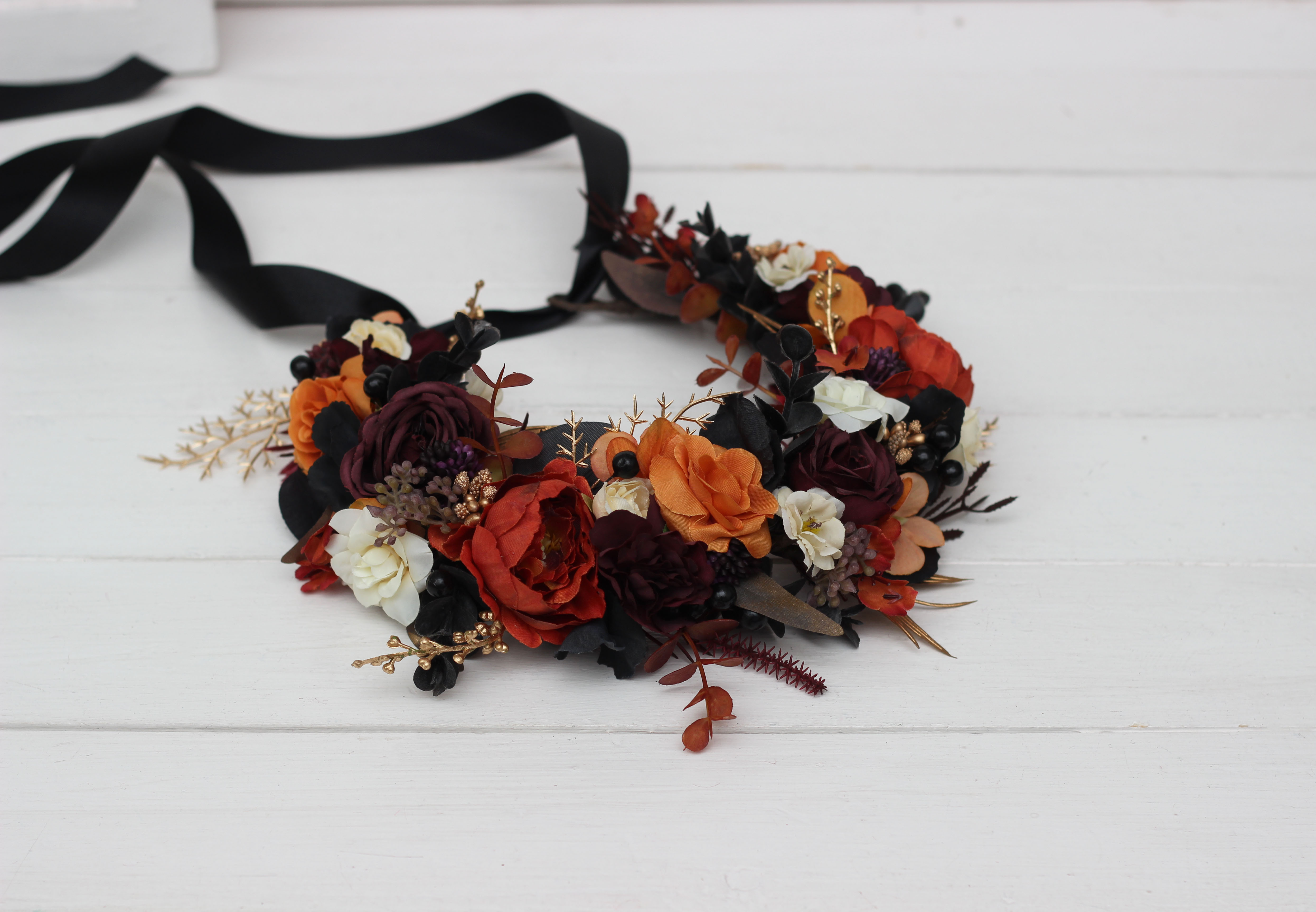 Purple black rust and gold wedding flowers