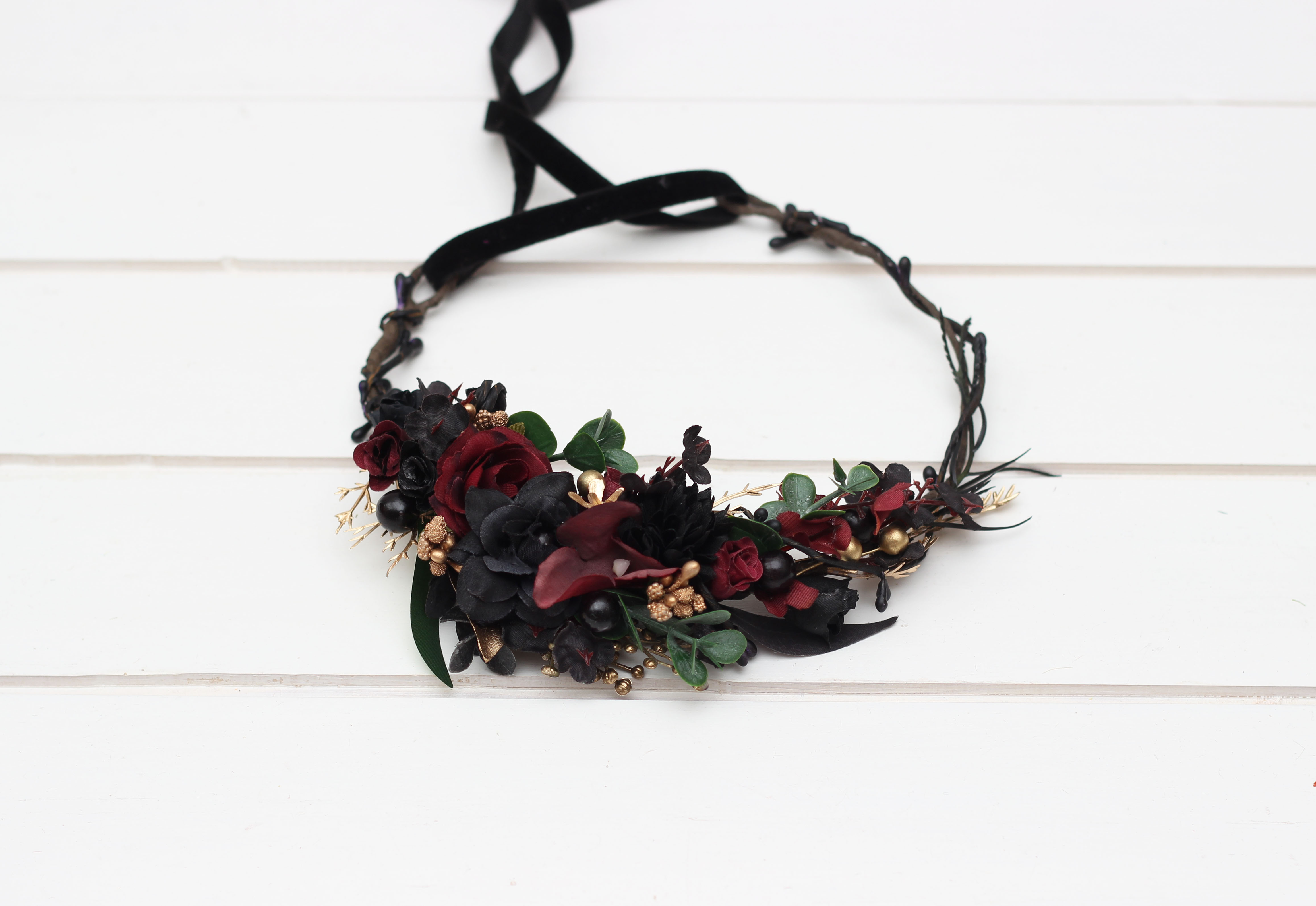 Black burgundy and gold wedding boutonniere