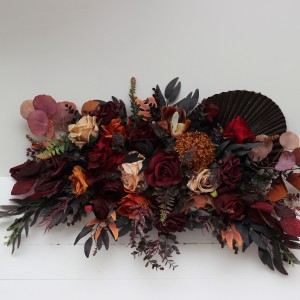  Flower arch arrangement in rust burgundy cinnamon colors.  Arbor flowers. Floral archway. Faux flowers for wedding arch. 0022