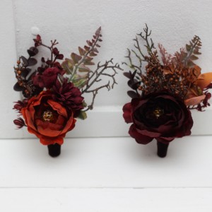  Wedding boutonnieres and wrist corsage  in rust burgundy cinnamon color theme. Flower accessories.0022 