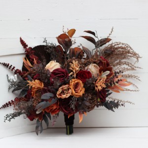 Wedding bouquets in rust burgundy cinnamon colors. Bridal bouquet. Faux bouquet. Bridesmaid bouquet 0022