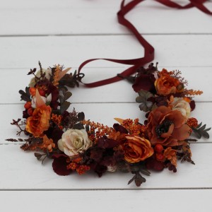 Burgundy rust ivory flower crown. Hair wreath. Flower girl crown. Wedding flowers. 0025