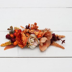 Flower comb in burgundy rust ivory  color scheme. Wedding accessories for hair. Bridal flower comb. Bridesmaid floral comb. 0025