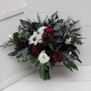 Burgundy black white silver flowers. Fall bridal bouquet. Emerald green. Bridesmaid bouquet. Halloween wedding. Silk flowers. Boho wedding. Cascading bouquet. Faux bouquet. Gothic black wedding bouquet. 5211 Burgundy black white silver flowers. Fall bridal bouquet. Emerald green. Bridesmaid bouquet. Halloween wedding. Silk flowers. Boho wedding. Cascading bouquet. Faux bouquet. Gothic black wedding bouquet. 5211