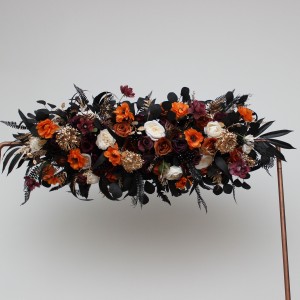  Flower arch arrangement in purple black rust gold colors.  Arbor flowers. Floral archway. Faux flowers for wedding arch. 5014