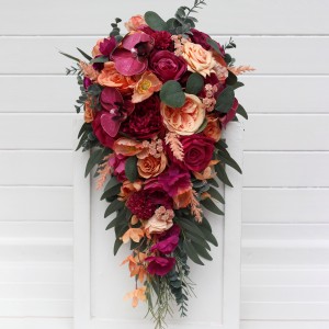 Bouquets in magenta peach coral color theme. Bridal bouquet. Faux bouquet. Bridesmaid bouquet. 5295