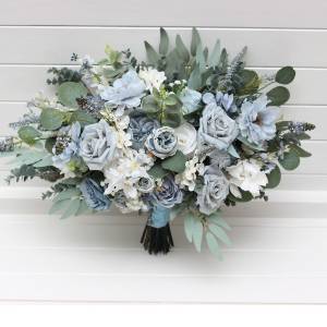 Dusty blue sky blue white bridal bouquet. Peonies roses anemones bouquet .Bridesmaid flowers. Pale blue wedding flowers. Boho wedding. Sage green. Bridesmaid bouquet. 5296