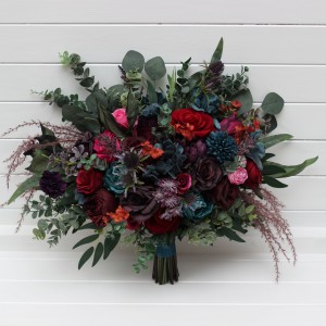 Jewel-tone wedding. Purple red magenta bouquet . Burgundy teal rust flowers. Bridal bouquet. Faux bouquet. Bridesmaid bouquet. Cascading bouquet. 5297 Jewel-tone wedding. Purple red magenta bouquet . Burgundy teal rust flowers. Bridal bouquet. Faux bouquet. Bridesmaid bouquet. Cascading bouquet. 5297