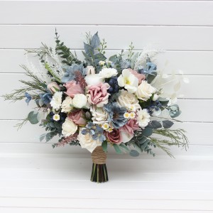 Bouquets in dusty mauve dusty blue ivory color theme. Bridal bouquet. Faux bouquet. Bridesmaid bouquet. 5303