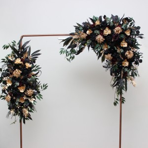  Flower arch arrangement in black burgundy gold green colors. 5305