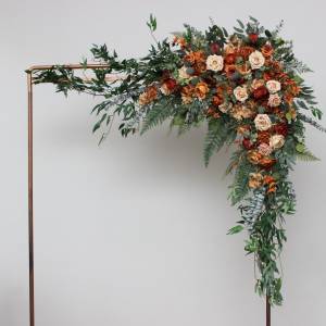  Flower arch arrangement in rust orange gold colors.  Arbor flowers. Floral archway. Faux flowers for wedding arch. 5213
