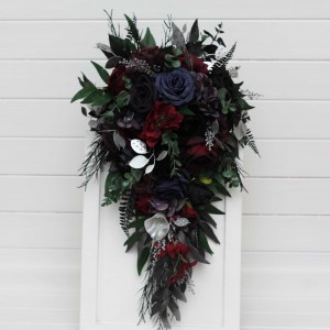 Bouquets in purple black navy blue burgundy silver green color scheme. Bridal bouquet. Faux bouquet. Bridesmaid bouquet. 5320