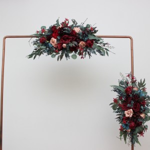 Flower arch arrangement in burgundy red beige teal blue colors. Arbor flowers. Floral archway. Faux flowers for wedding arch. 5327 Flower arch arrangement in burgundy red beige teal blue colors. Arbor flowers. Floral archway. Faux flowers for wedding arch. 5327