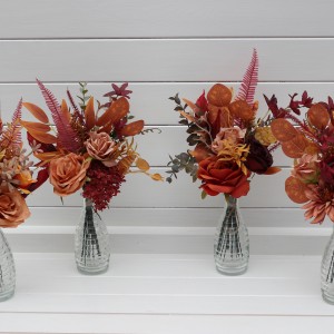 Mini bouquets for vases. Flowers for wedding decor. Table flowers in rust burgundy orange colors. Centerpiece. 5073